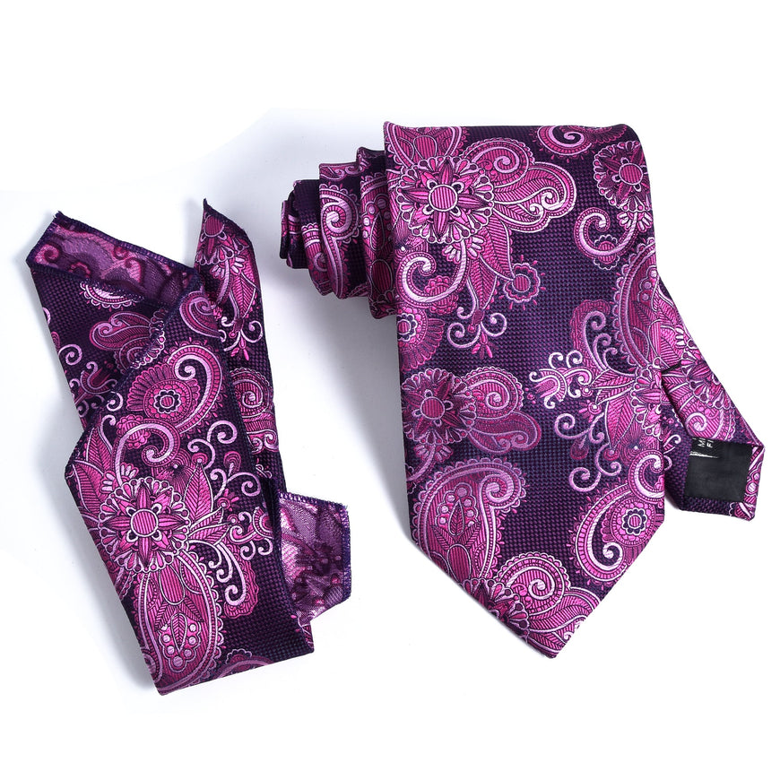 Amelia's Designer Magenta Tie With Pocket Square For Men