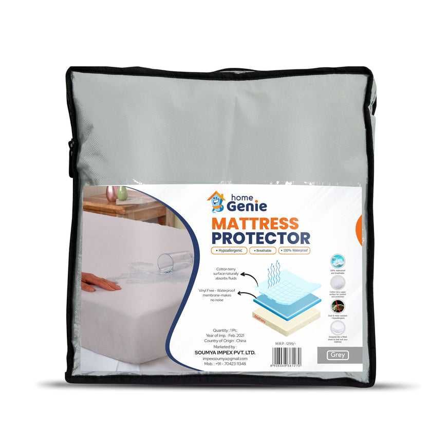 Home Genie Waterproof Mattress Protector - Beige/Grey