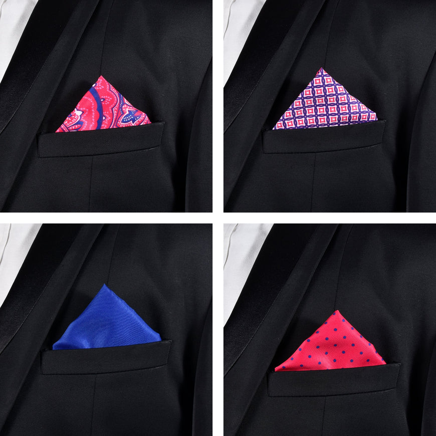 Amelia's Blue Dots and Red Printed Satin Pocket Square