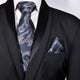 Amelia's Designer Navy Blue Tie With Pocket Square For Men