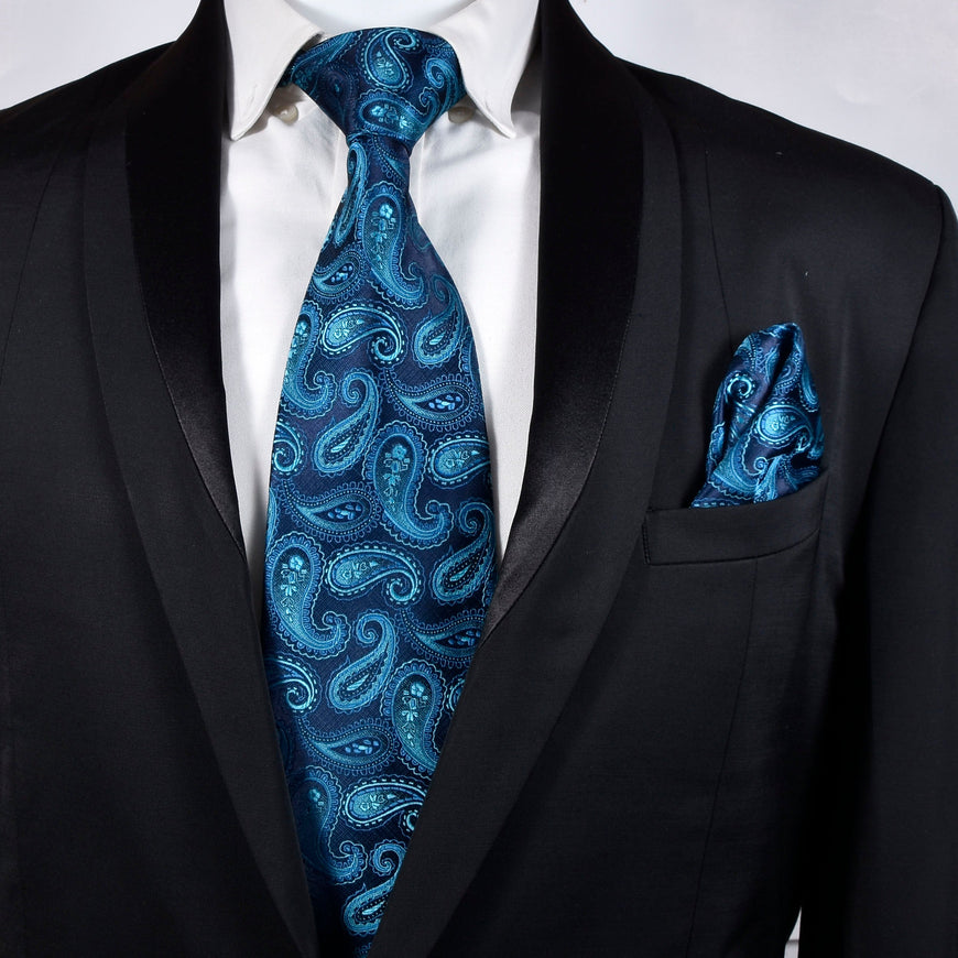 Amelia's Designer Light Blue Tie With Pocket Square For Men