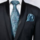 Amelia's Designer Black & Teal Tie With Pocket Square For Men