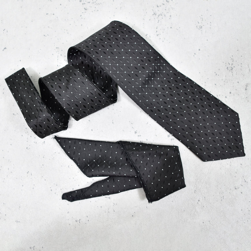 Amelia's Designer Black and White Dots Tie with Pocket Square for Men