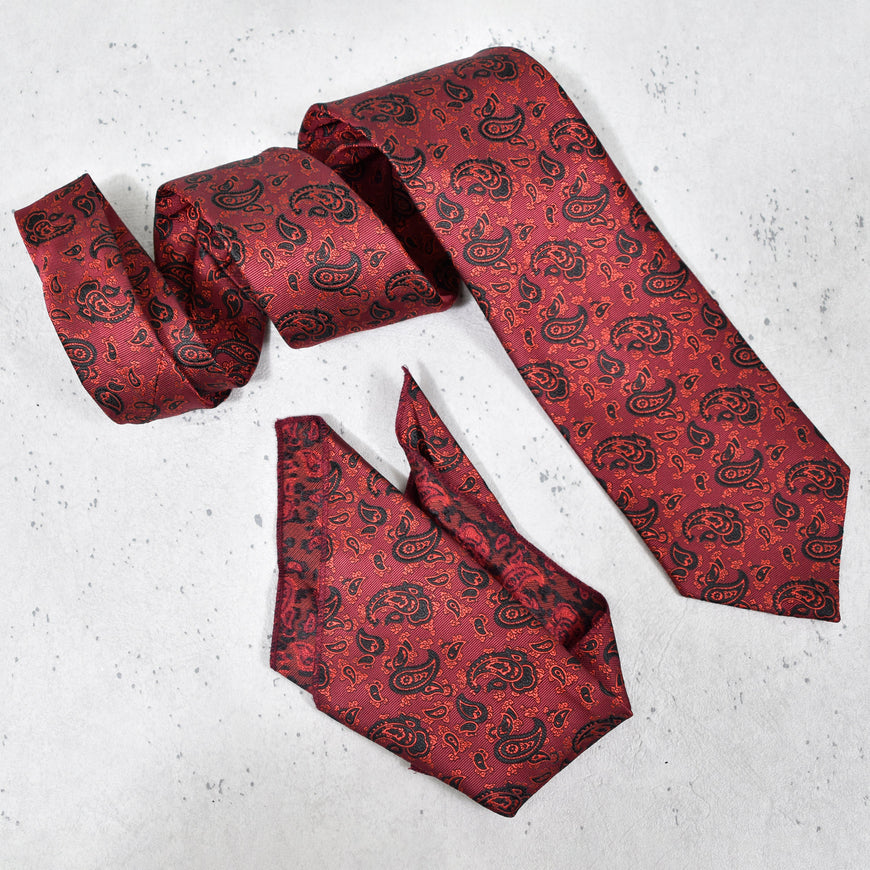 Amelia's Paisley Design Maroon Tie With Pocket Square For Men