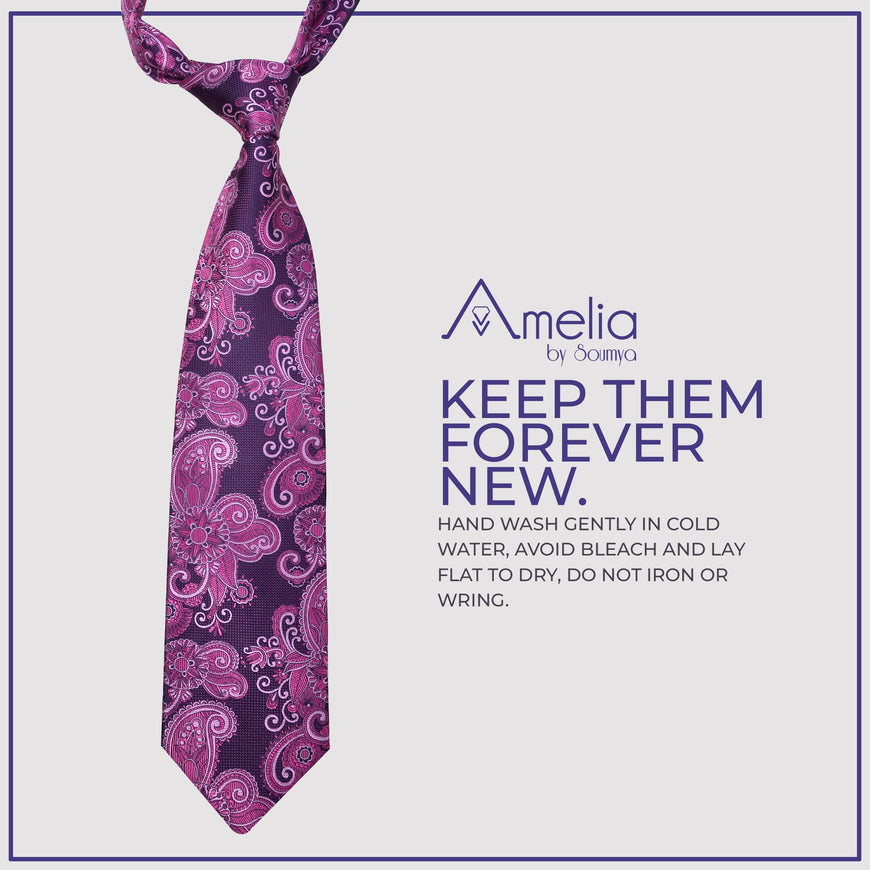 Amelia's Designer Magenta Tie With Pocket Square For Men