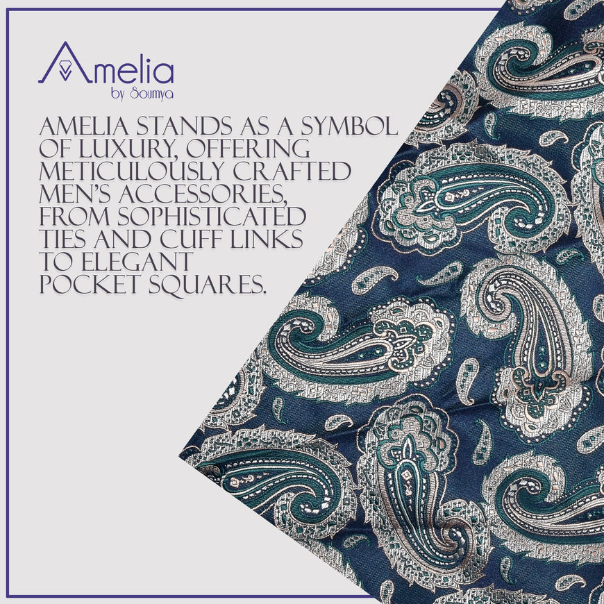 Amelia's Designer Navy Blue & Grey Tie With Pocket Square For Men