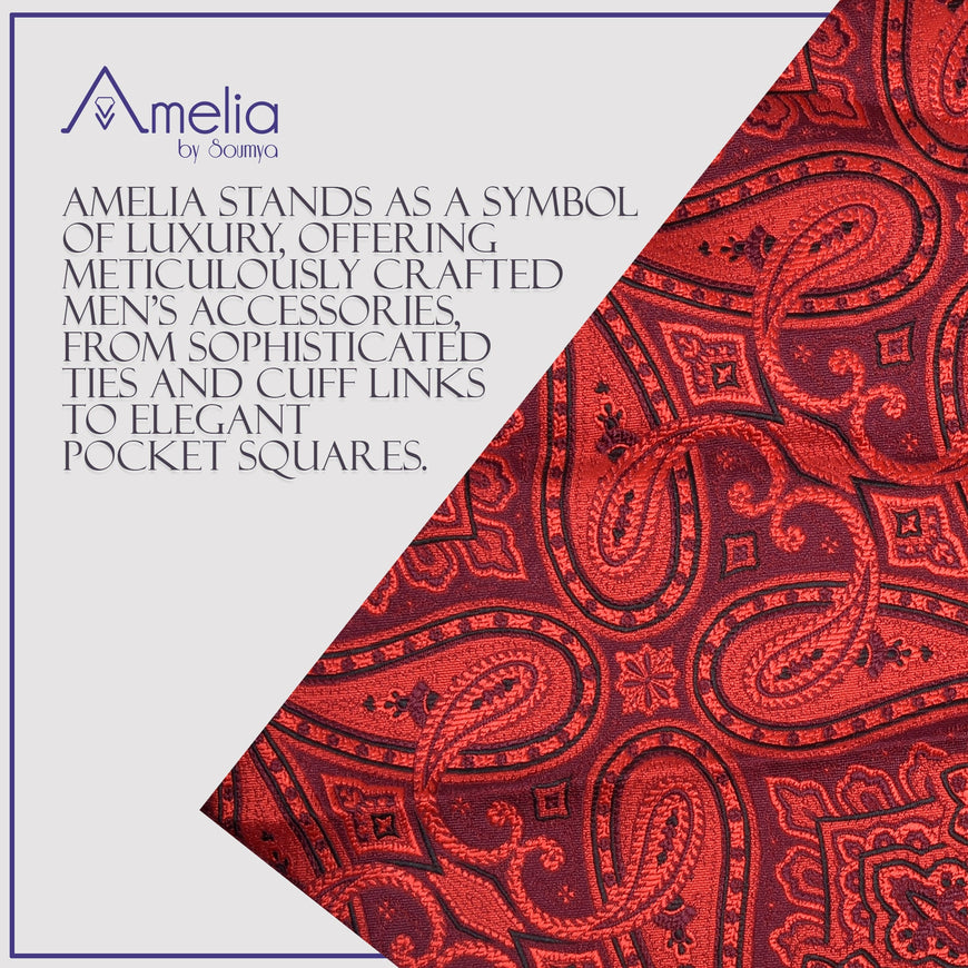 Amelia's Designer Red Tie With Red Pocket Square For Men