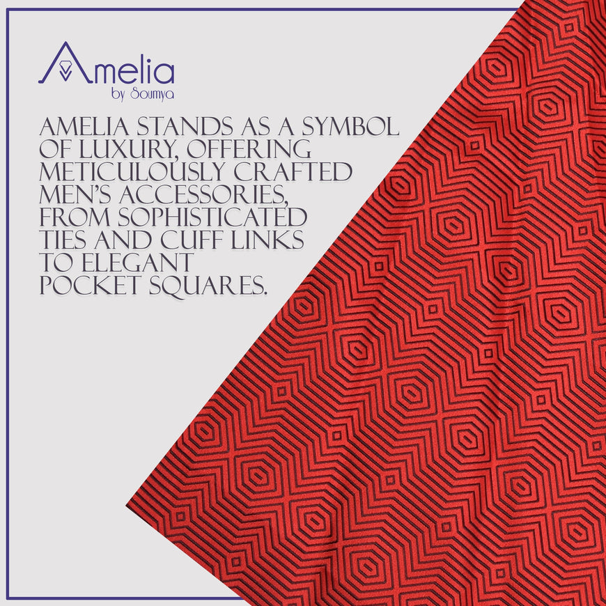 Amelia's Designer Red & Black Lining Tie With Pocket Square For Men