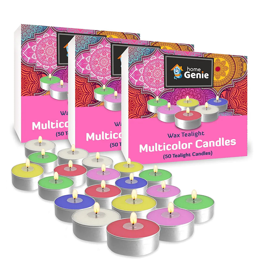 Home Genie Unscented, Smokeless, Dripless, Long Burn Time, Paraffin Wax Tealight Candles(闁炽儱鎳倁lti color)