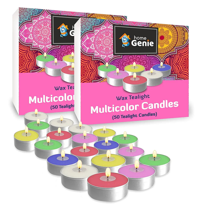 Home Genie Unscented, Smokeless, Dripless, Long Burn Time, Paraffin Wax Tealight Candles(闁炽儱鎳倁lti color)