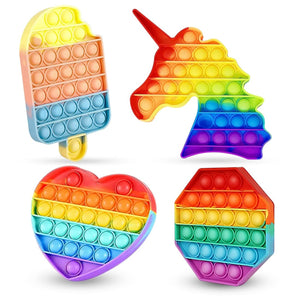 Home Genie Pop It Fidget Toys Pack of 4 (Heart Shape + Ice Cream + Octagon + Unicorn)